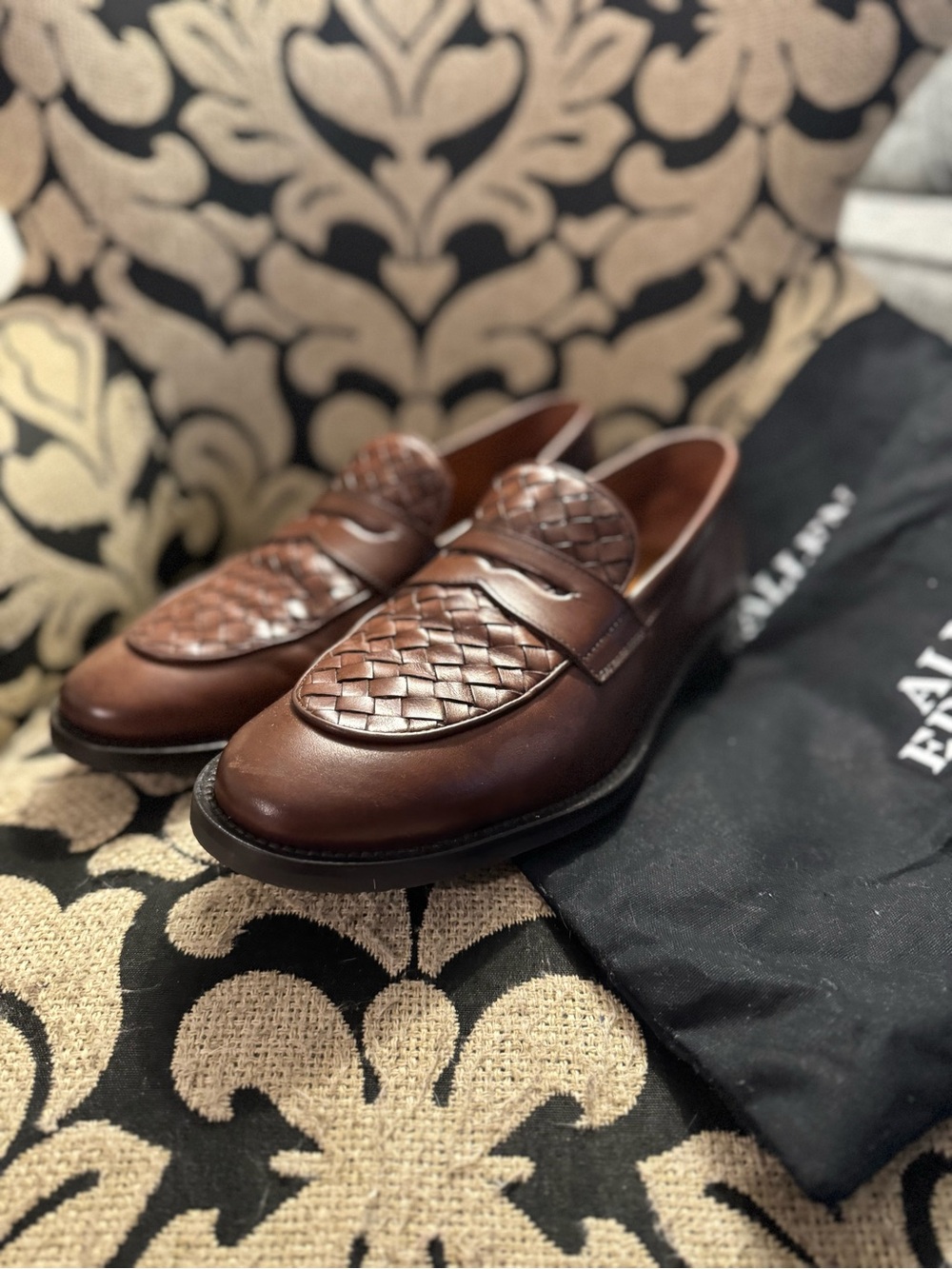 Men's Brown Woven Leather Penny Loafers